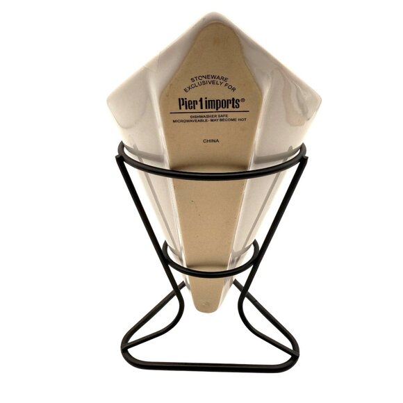 Pier 1 Imports Stoneware Appetizer Cone Server W/Black Metal Stand Fries Dessert - Picture 2 of 7